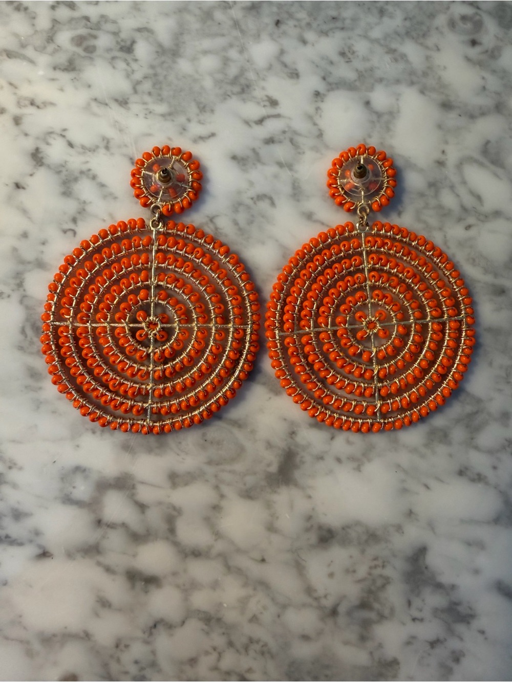Lisi Lerch Orange Beaded Disc Statement Earrings - Picture 3 of 4
